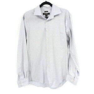 Pronto Uomo‎ Button Down Shirt Mens L Blue Brown Check Non Iron Business Casual